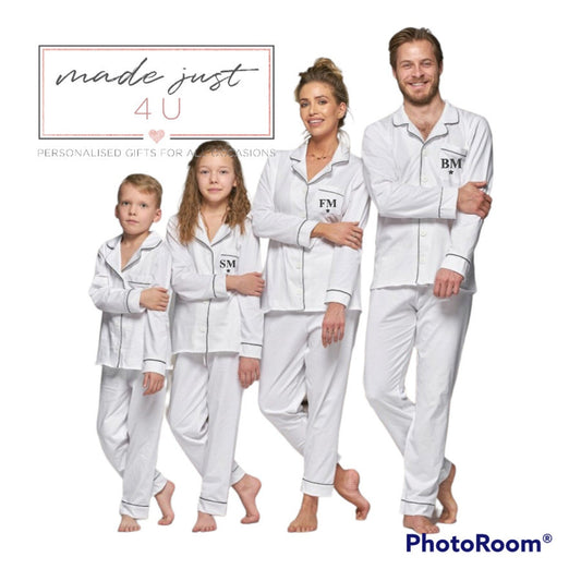 White Personalised Family Christmas pyjamas