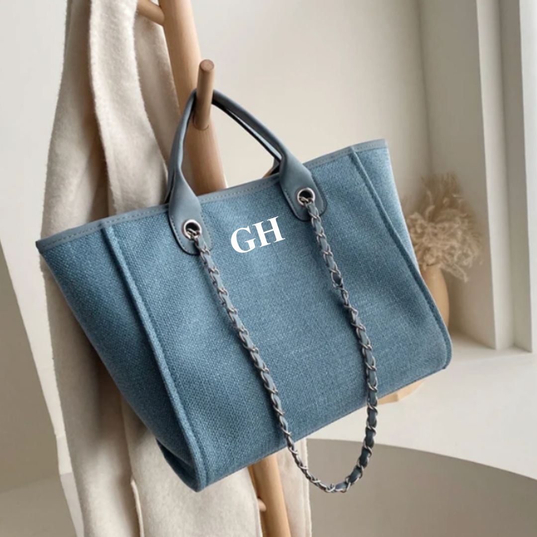 MEDIUM Personalised Chain Monogram Canvas Tote Bag
