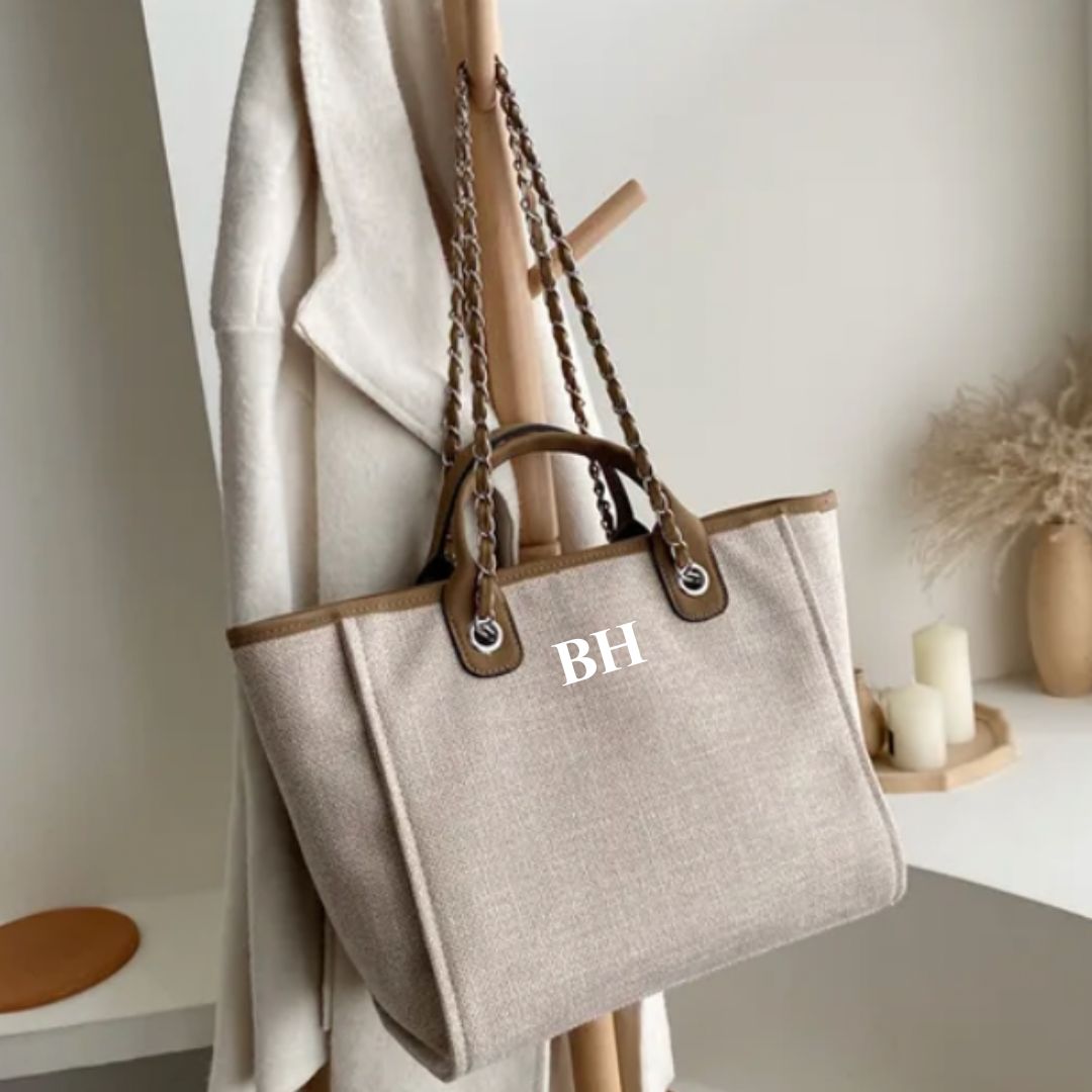 MEDIUM Personalised Chain Monogram Canvas Tote Bag