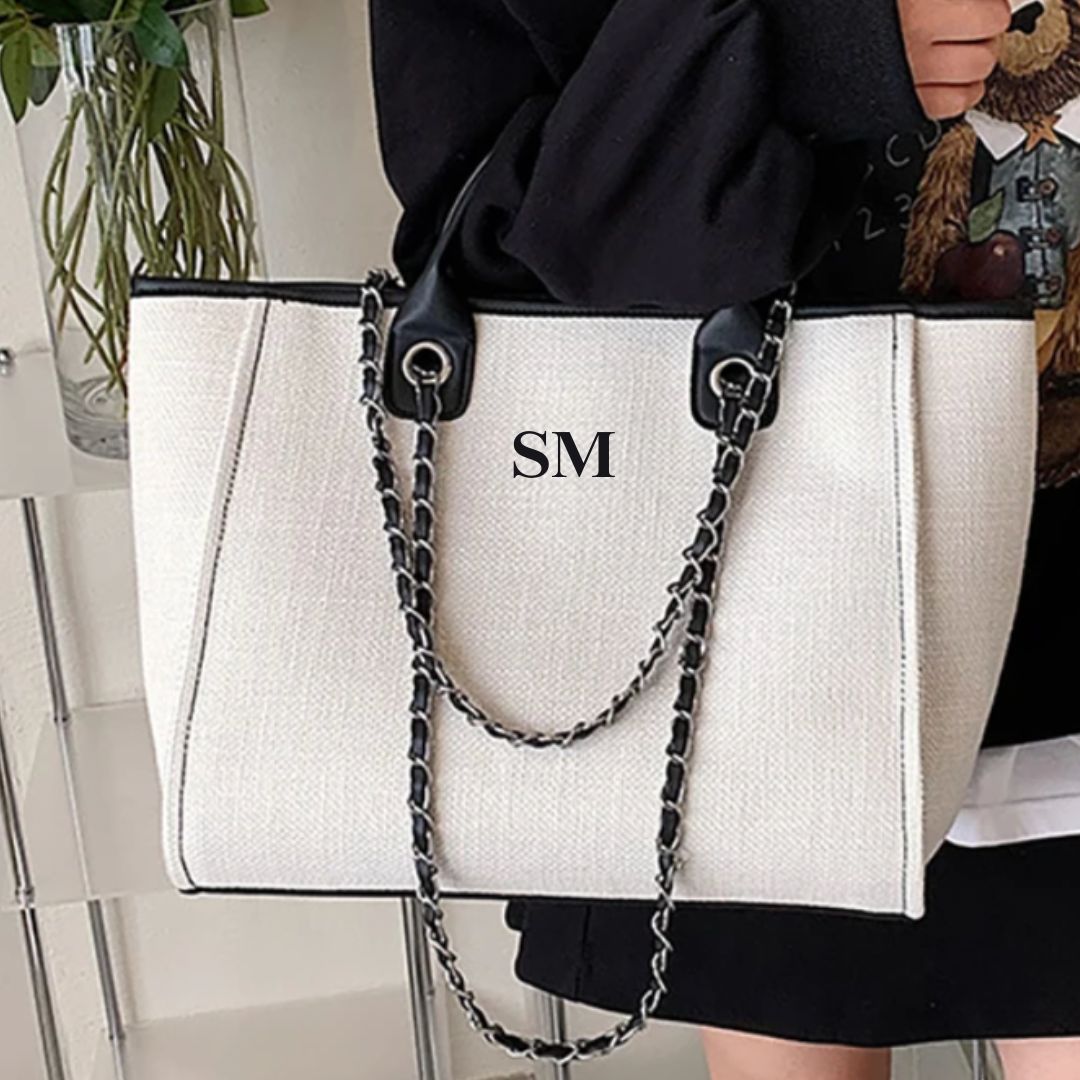 MEDIUM Personalised Chain Monogram Canvas Tote Bag
