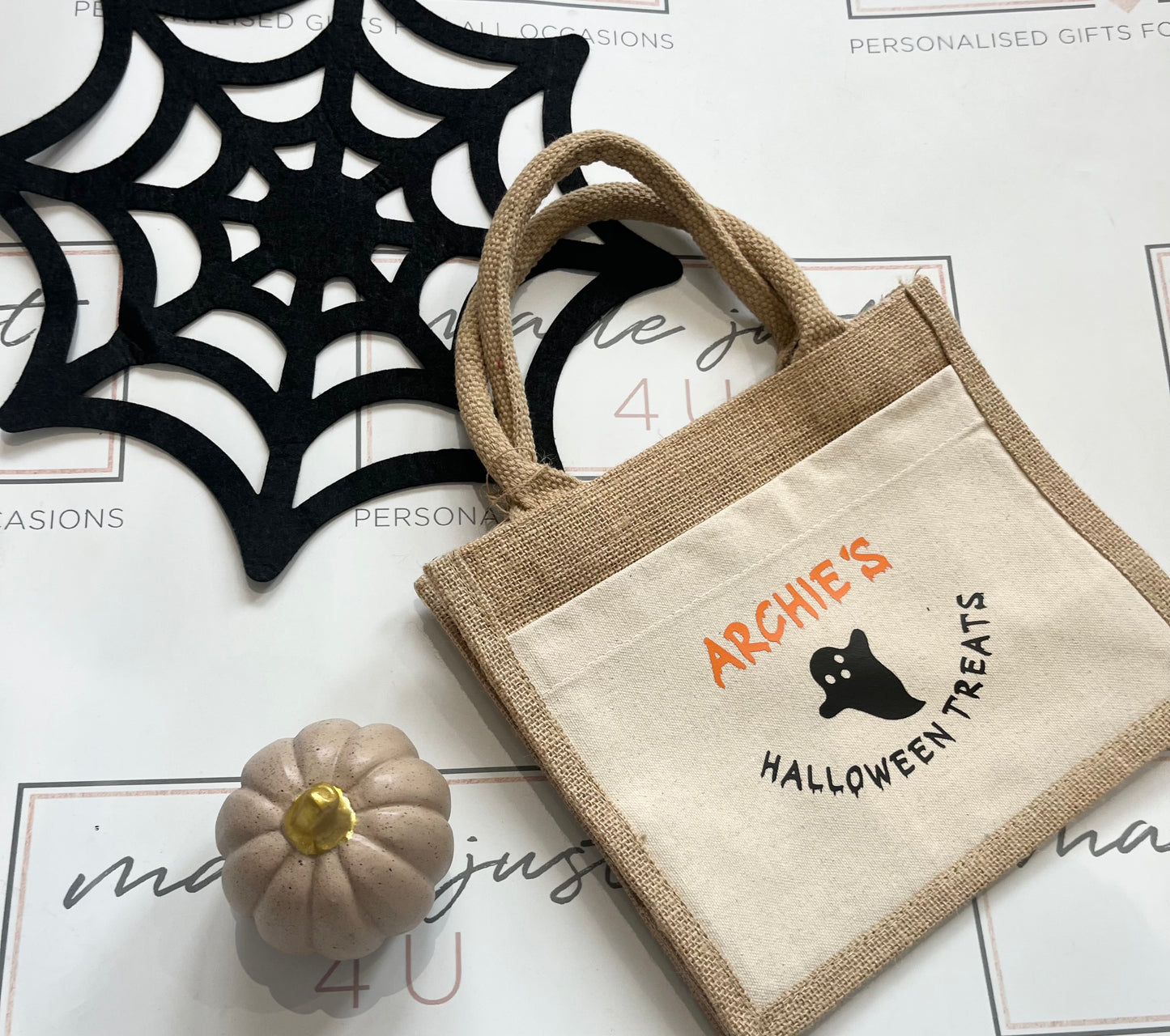Halloween Gift Bag, Trick or Treat Gift Bag, Tote Bag, Mini Jute Bag