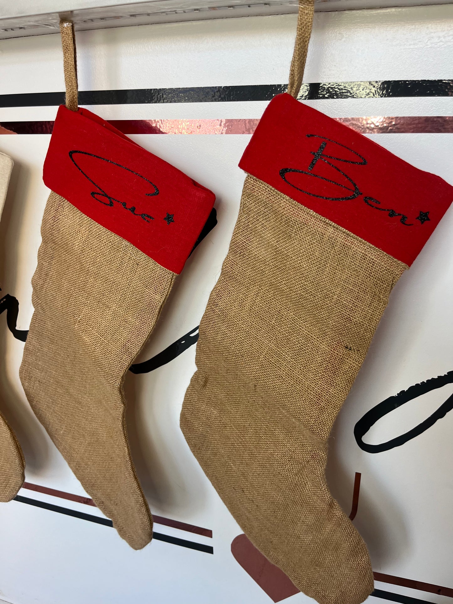 Personalised hessian Christmas stockings