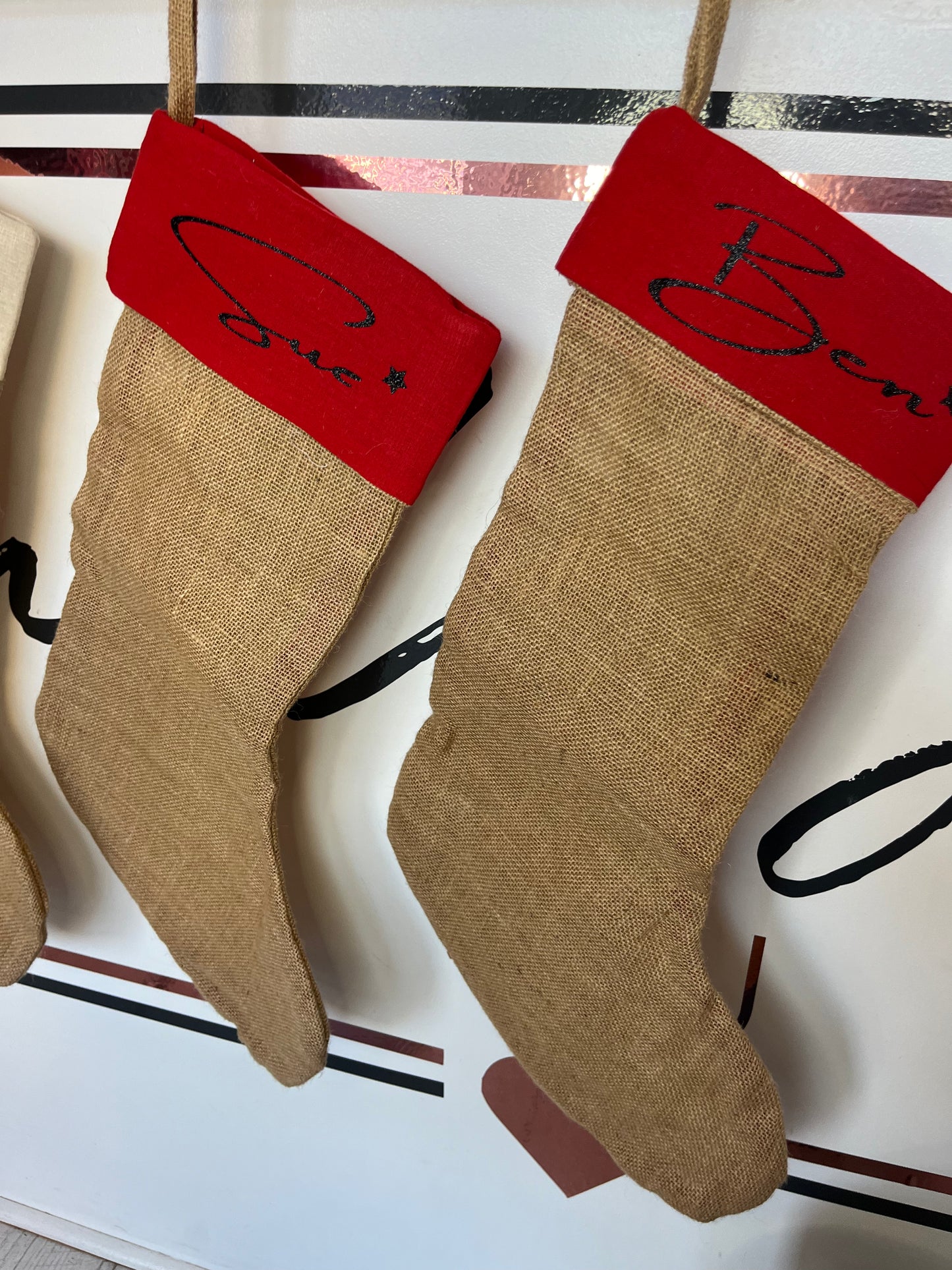 Personalised hessian Christmas stockings