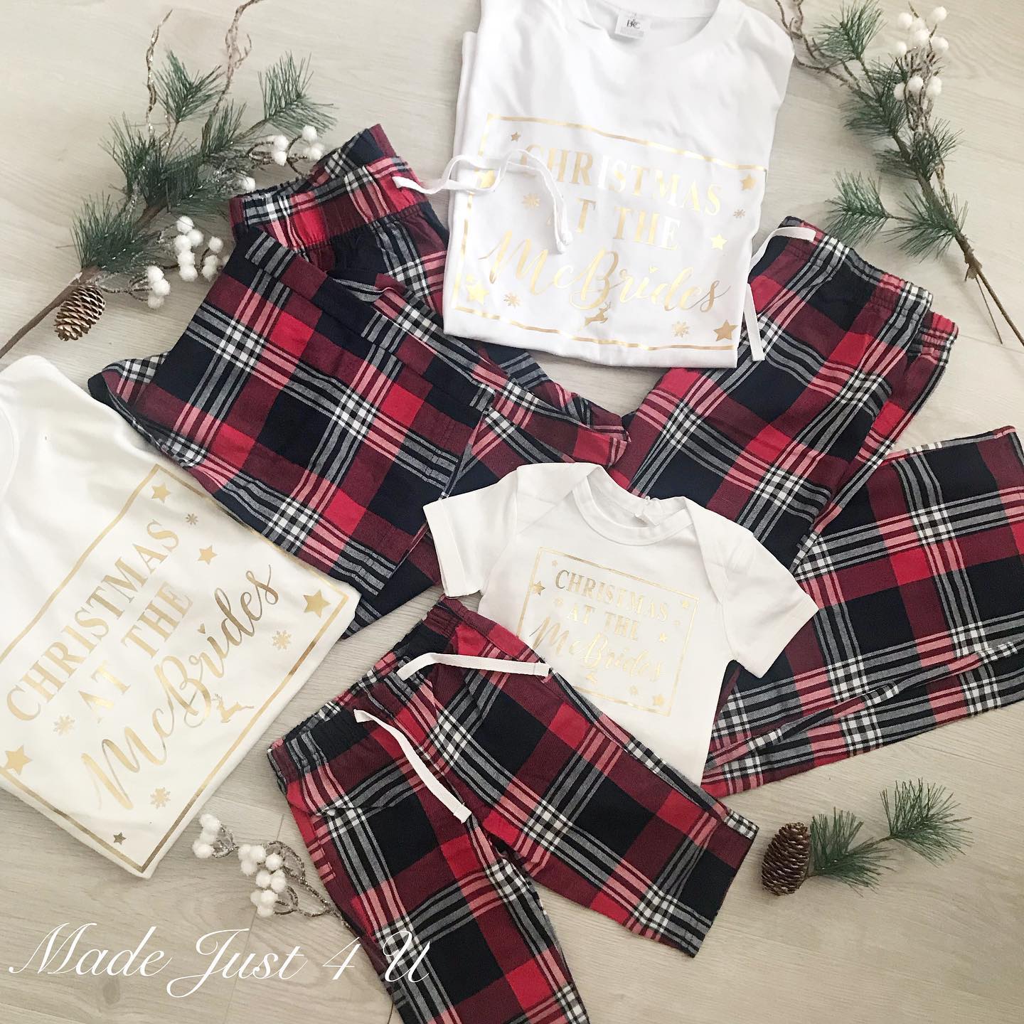 Copy of Christmas at the Personalised Matching Tartan Family Christmas Pyjamas Sets/ Christmas pjs / family christmas pjs / baby christmas pjs
