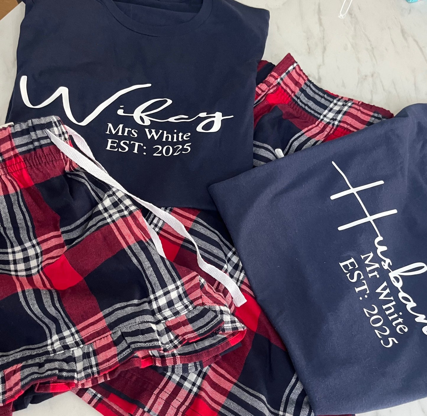 HUBBY WIFEY PJS Matching Tartan Family Christmas Pyjamas Sets/ Christmas pjs / family christmas pjs / baby christmas pjs