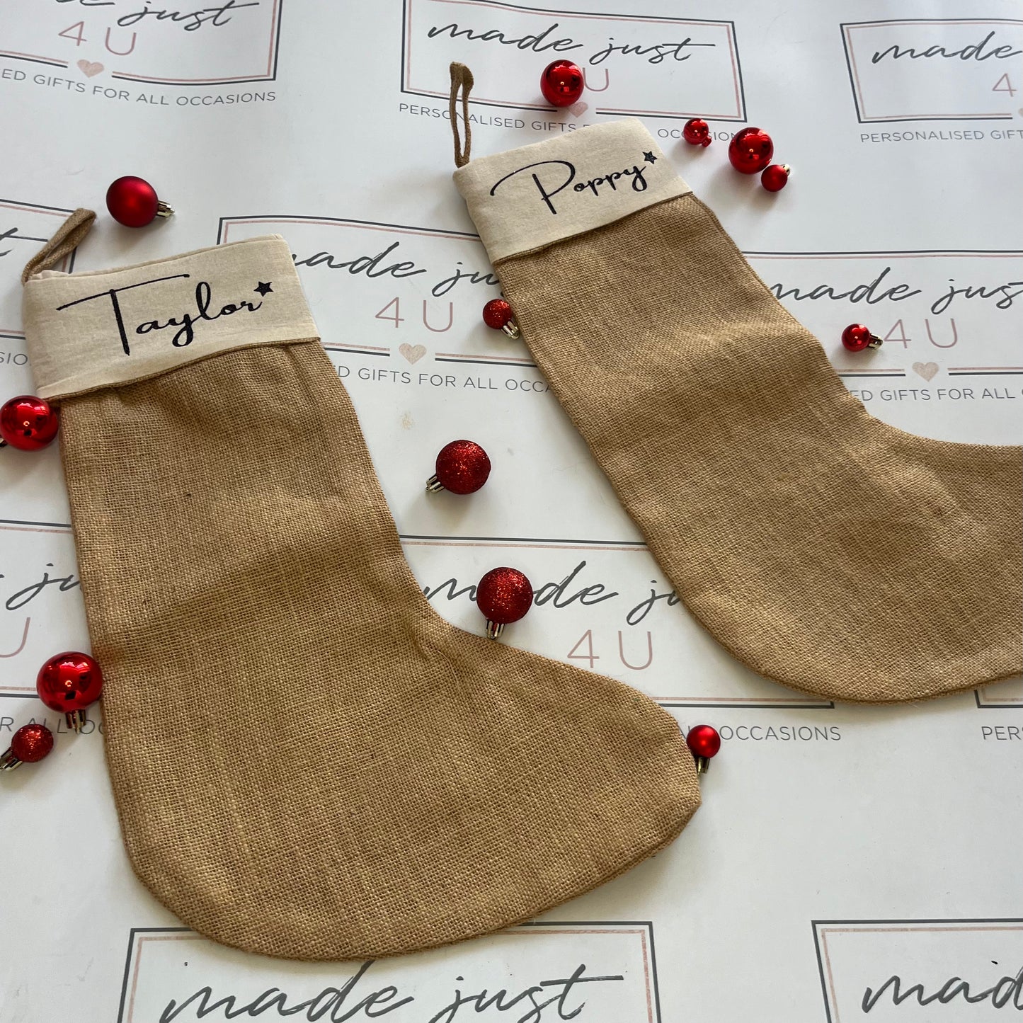 Personalised hessian Christmas stockings