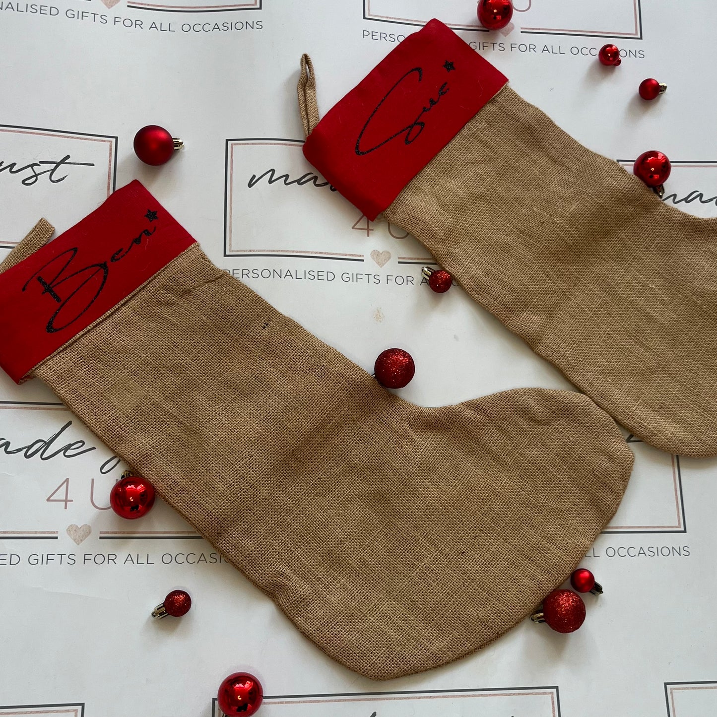 Personalised hessian Christmas stockings