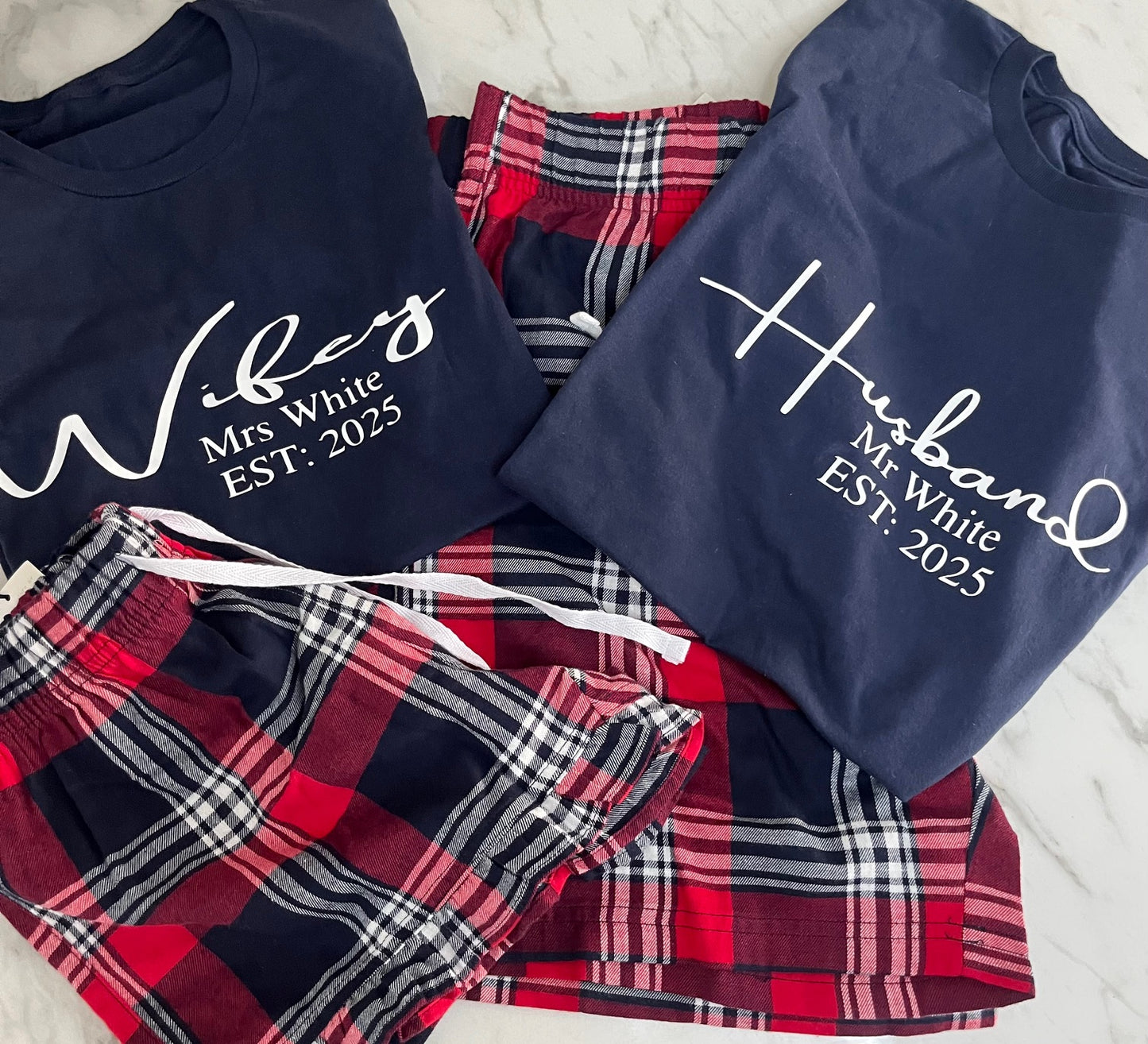 HUBBY WIFEY PJS Matching Tartan Family Christmas Pyjamas Sets/ Christmas pjs / family christmas pjs / baby christmas pjs
