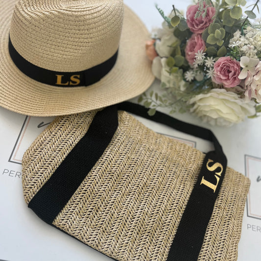 Personalised BUNDLE, Tote Bag, Women's Handbag, straw Beach Bag, custom Hand Bag, Honeymoon hat, Custom Beach hat, personalised handbag