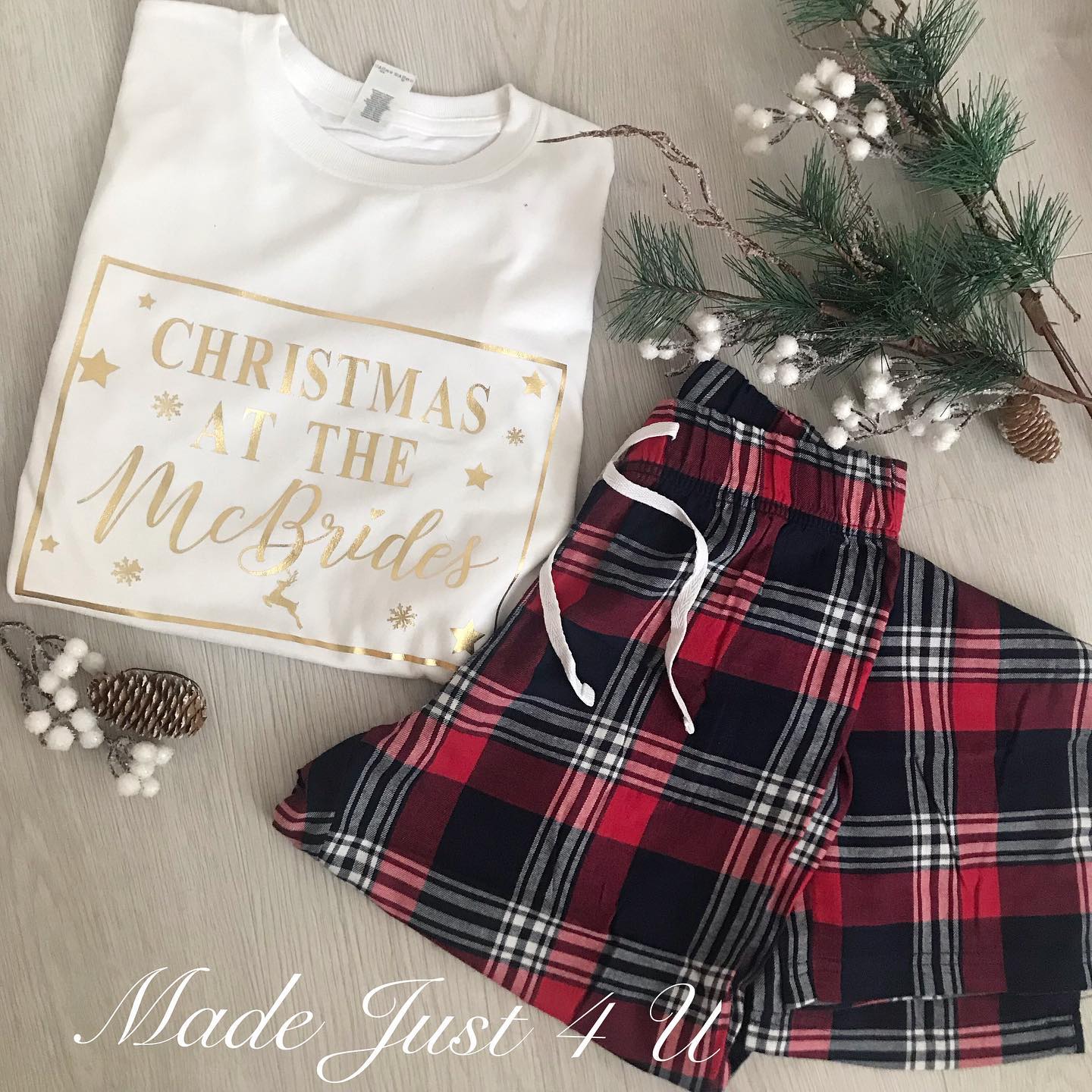 Copy of Christmas at the Personalised Matching Tartan Family Christmas Pyjamas Sets/ Christmas pjs / family christmas pjs / baby christmas pjs