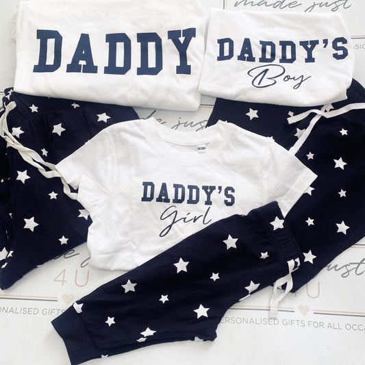 Daddy, Daughter & Son Pyjamas,| Daddy matching pjs, Personalised Family Pyjamas ALL SIZES | Sleepover Goals matching pjs Daddy Daughter pjs