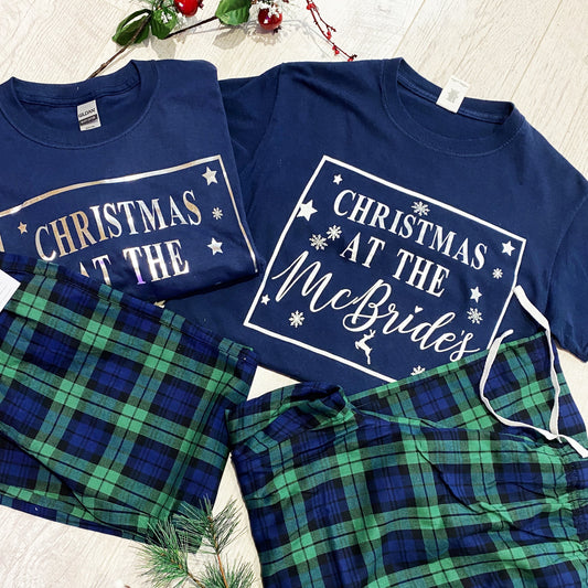 Christmas at the Personalised Matching Tartan Family Christmas Pyjamas Sets/ Christmas pjs / family christmas pjs / baby christmas pjs