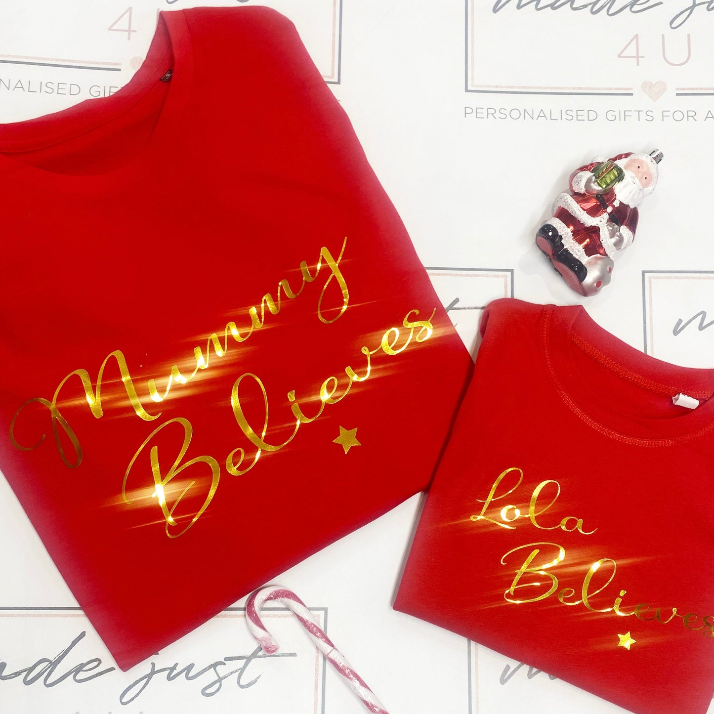 Christmas 'believes' t-shirt, Family Christmas t-shirts