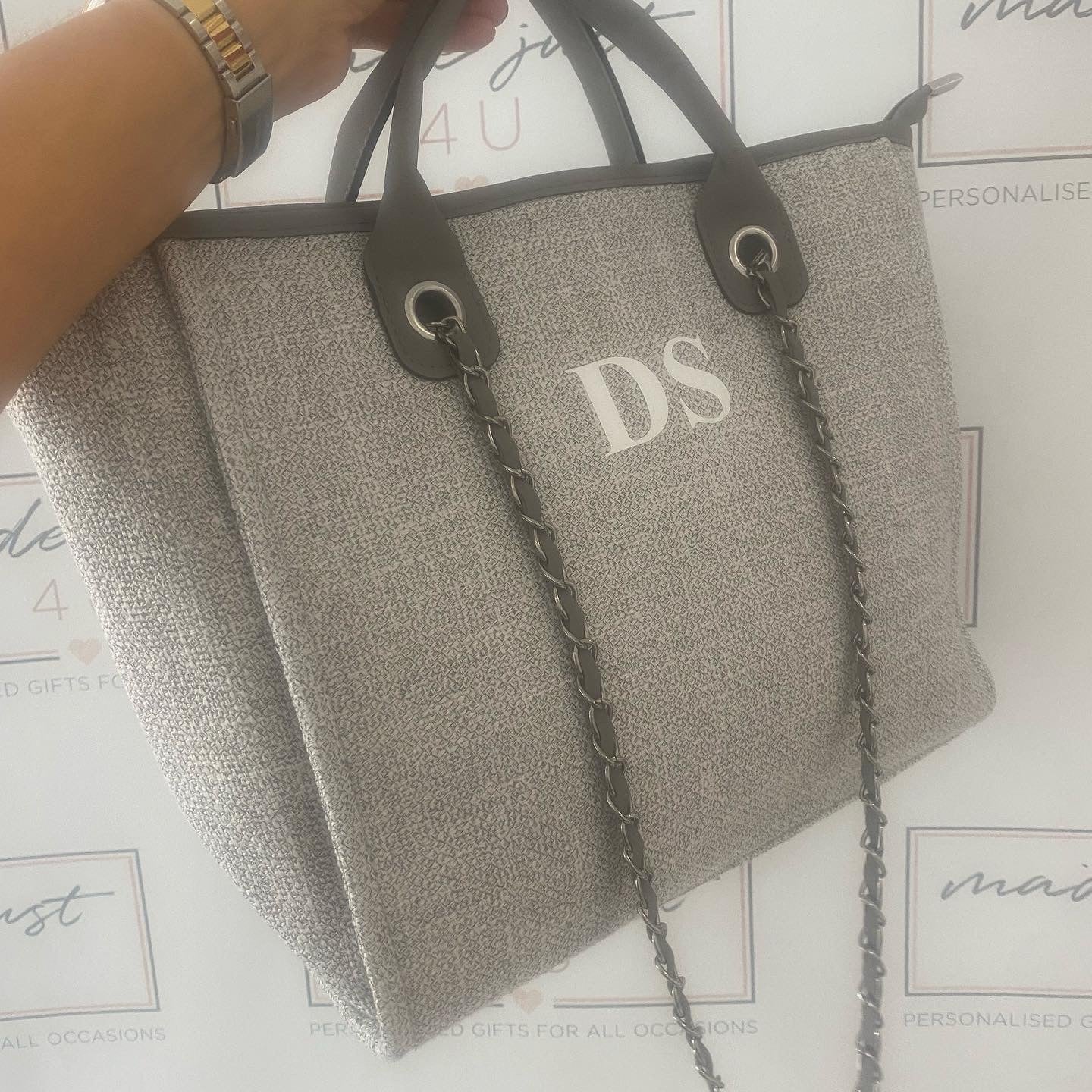 MEDIUM Personalised Chain Monogram Canvas Tote Bag