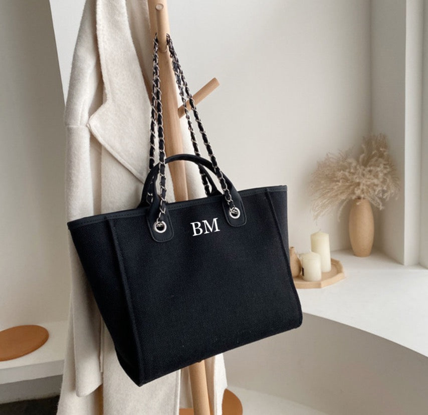 MEDIUM Personalised Chain Monogram Canvas Tote Bag