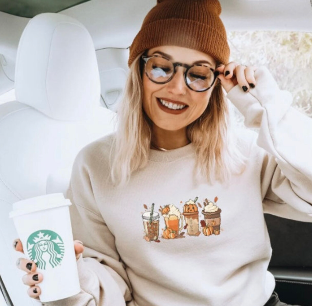 Fall Crewneck Autumn Coffee Jumper Sweatshirt pumpkin spiced latte autumn design
