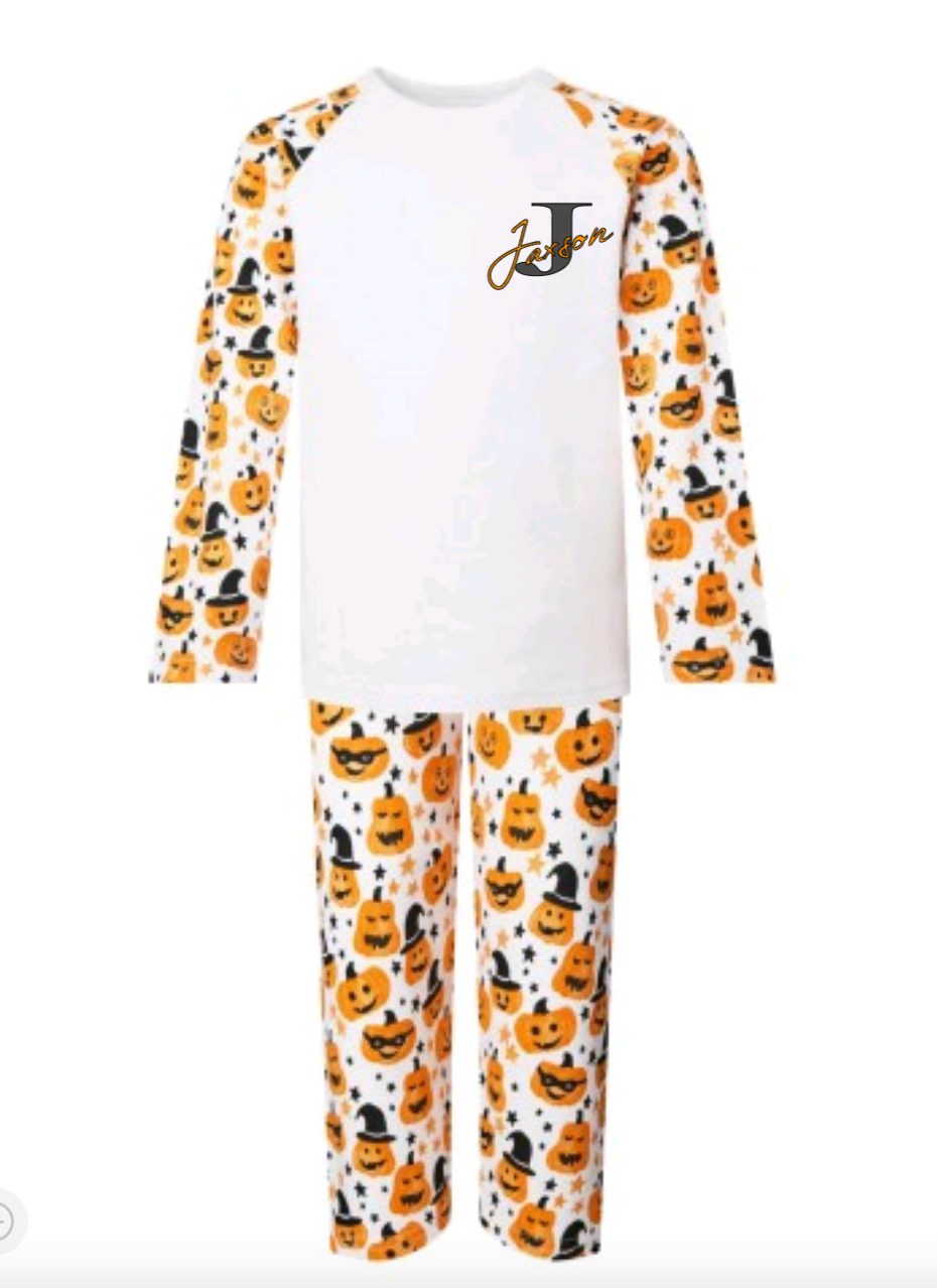 Halloween Pumpkin Print Long Raglan Sleeve Pyjama Set