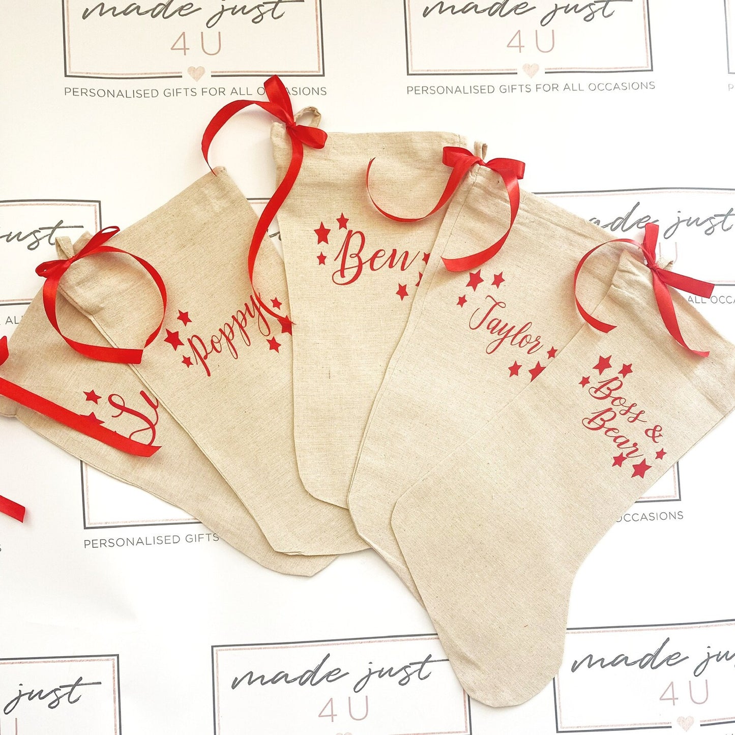 Personalised Christmas stockings with Bow Finish