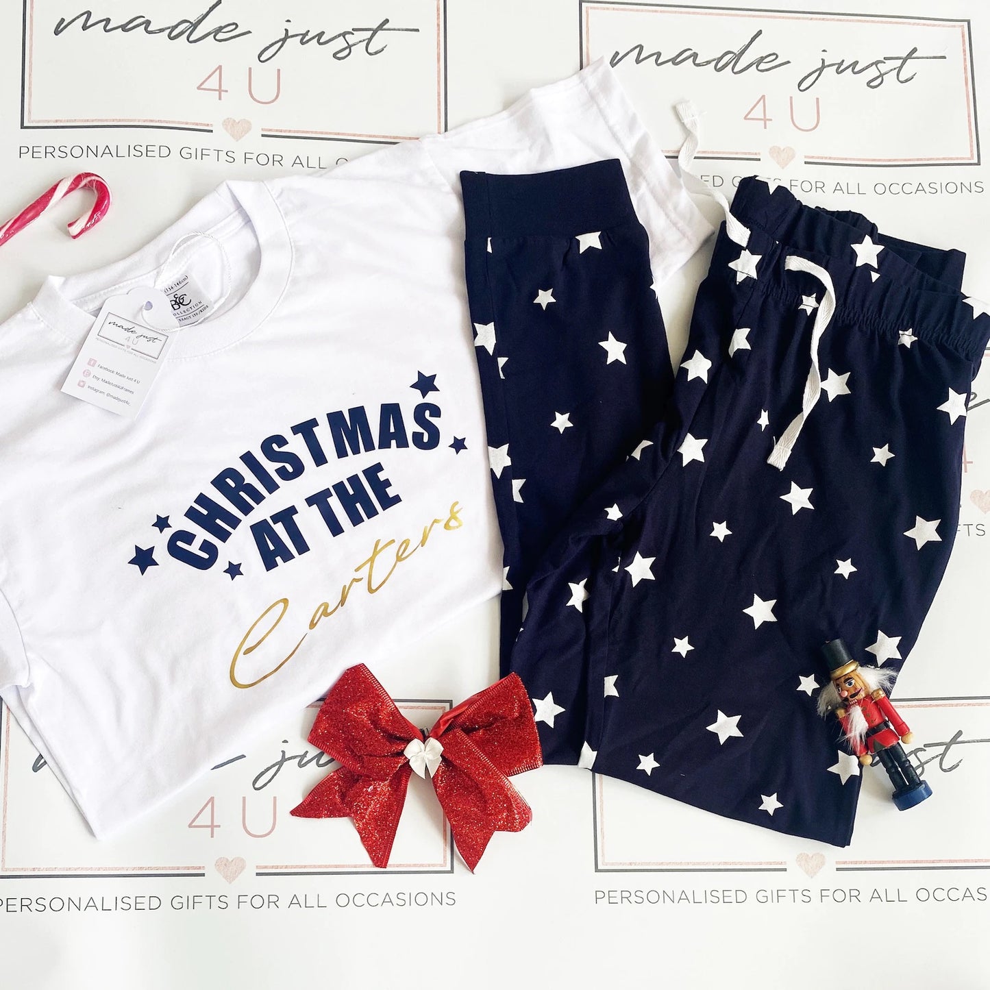 Family Christmas pjs Personalised with Christmas at the ... Family Pyjamas
