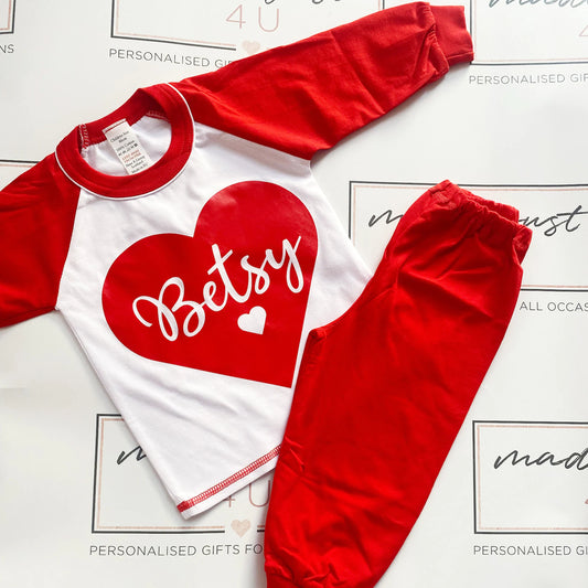 Personalised Name Heart Valentines Pyjamas
