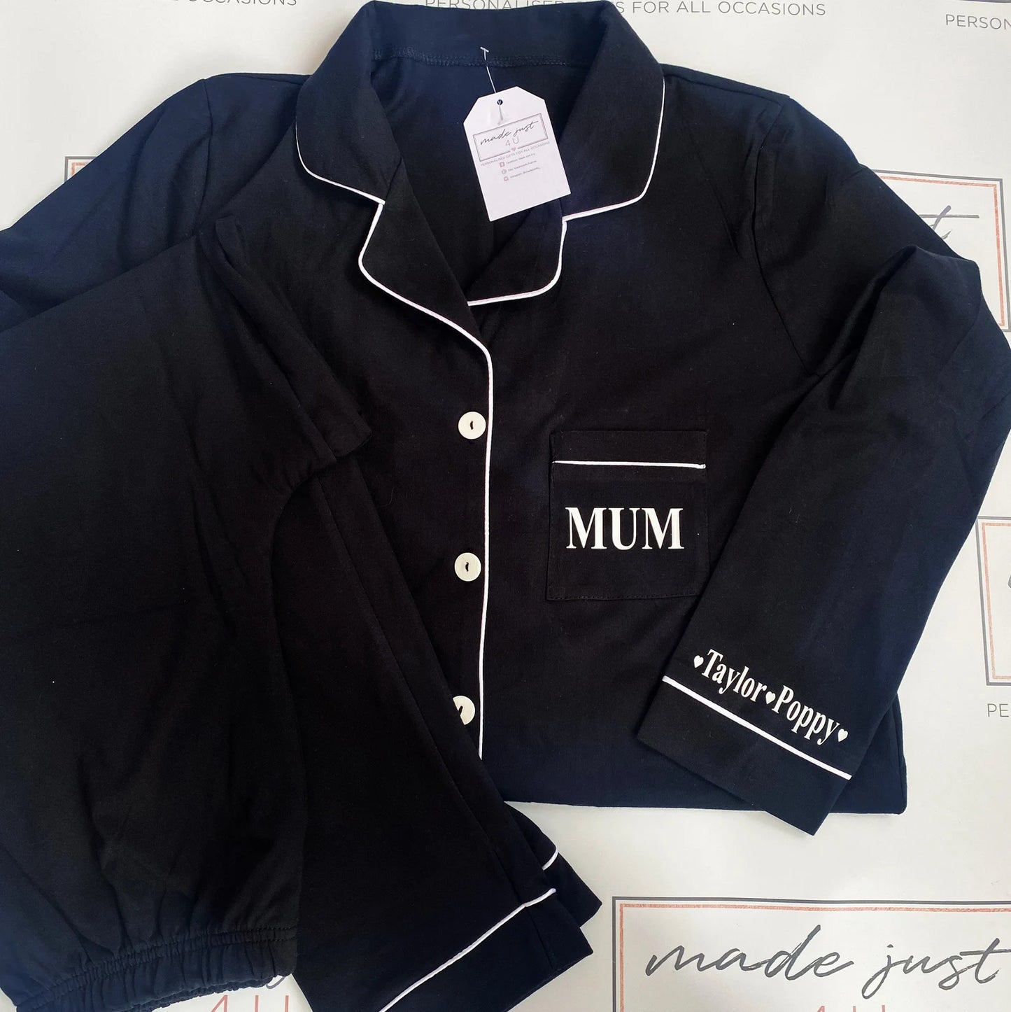 Personalise Mummy Pjs, Mum Pjs Long Cotton Pyjamas, long sleeved, personalised pjs,, Mummy Daughter Matching,Childs Name pjs
