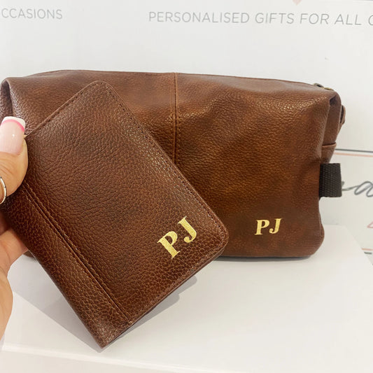 Personalised Mans Wash Bag & Wallet