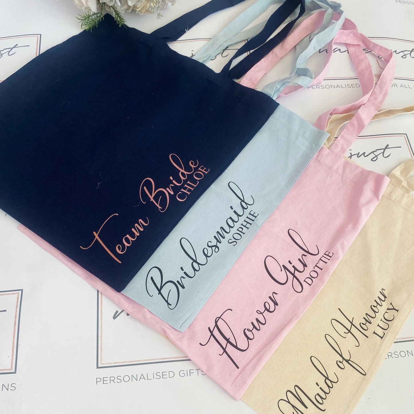 Personalised Tote Bag (Choice of Colours), birthday gift, Shopping bag, wedding tote bag, hen tote bag, party bag
