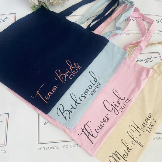 Personalised Tote Bag (Choice of Colours), birthday gift, Shopping bag, wedding tote bag, hen tote bag, party bag