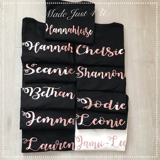 Additional BACK NAMES PRINTS (this is for names on the back of hen/wedding tops being purchased at the same time )