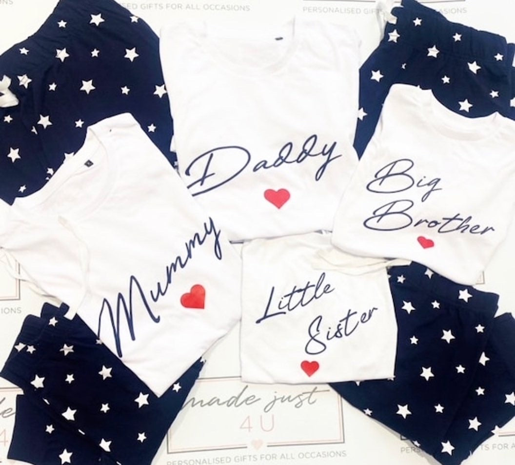 Family Name Valentines Pjs  Personalised with Names