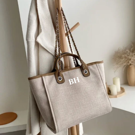 MEDIUM  Personalised Chain Monogram Canvas Tote Bag