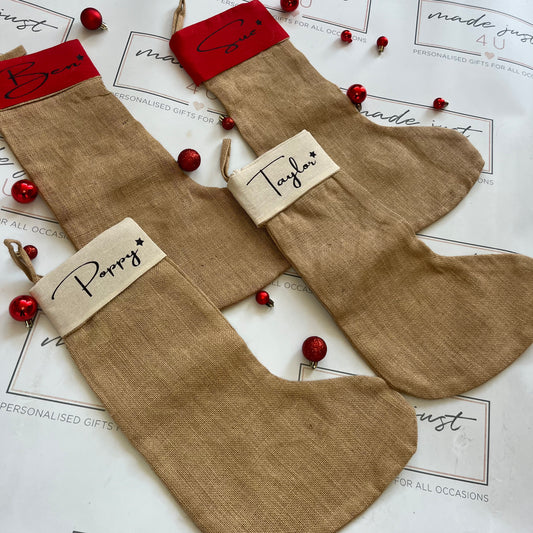 Personalised hessian Christmas stockings