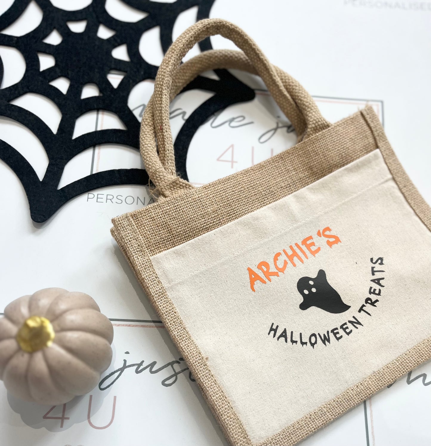 Halloween Gift Bag, Trick or Treat Gift Bag, Tote Bag, Mini Jute Bag