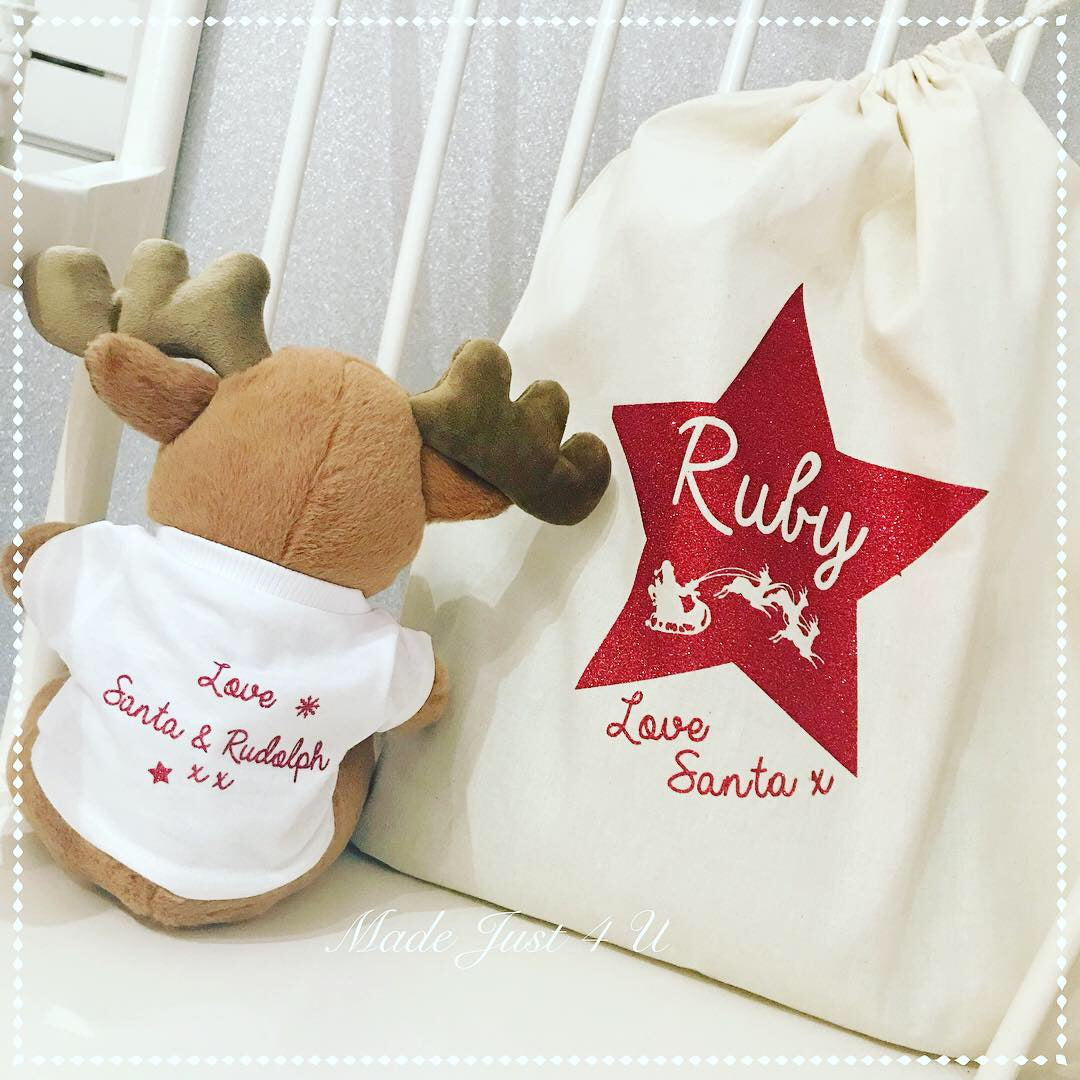 Personalised Christmas Reindeer Plush Teddy with gift set options