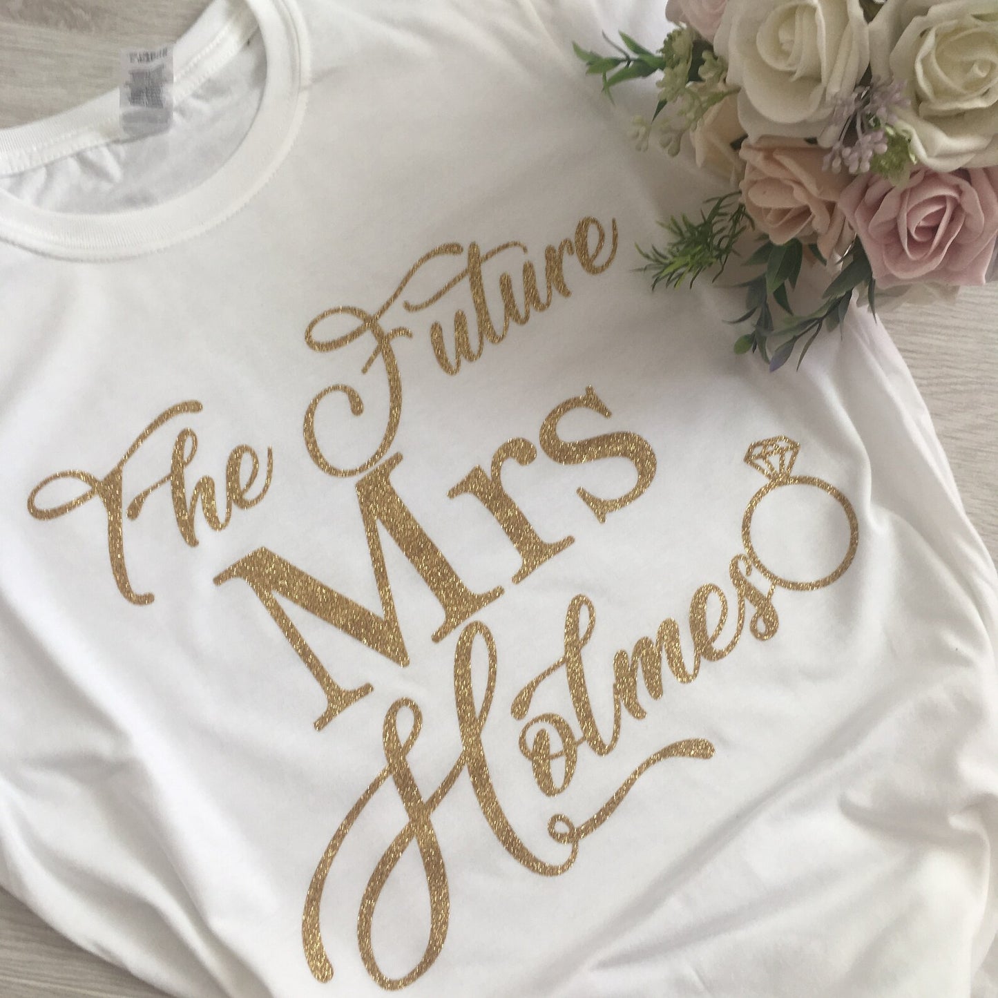 The future Mrs, personalised t shirt for the Bride to be.